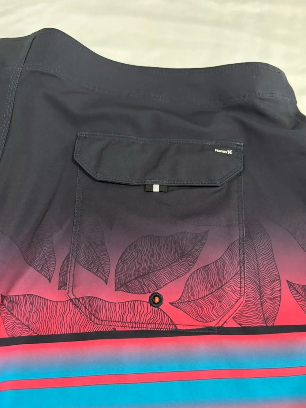 Hurley Phantom-Eco WeekenderBlue and Pink Gradient Board Shorts with Leaf Accent - Picture 6 of 11